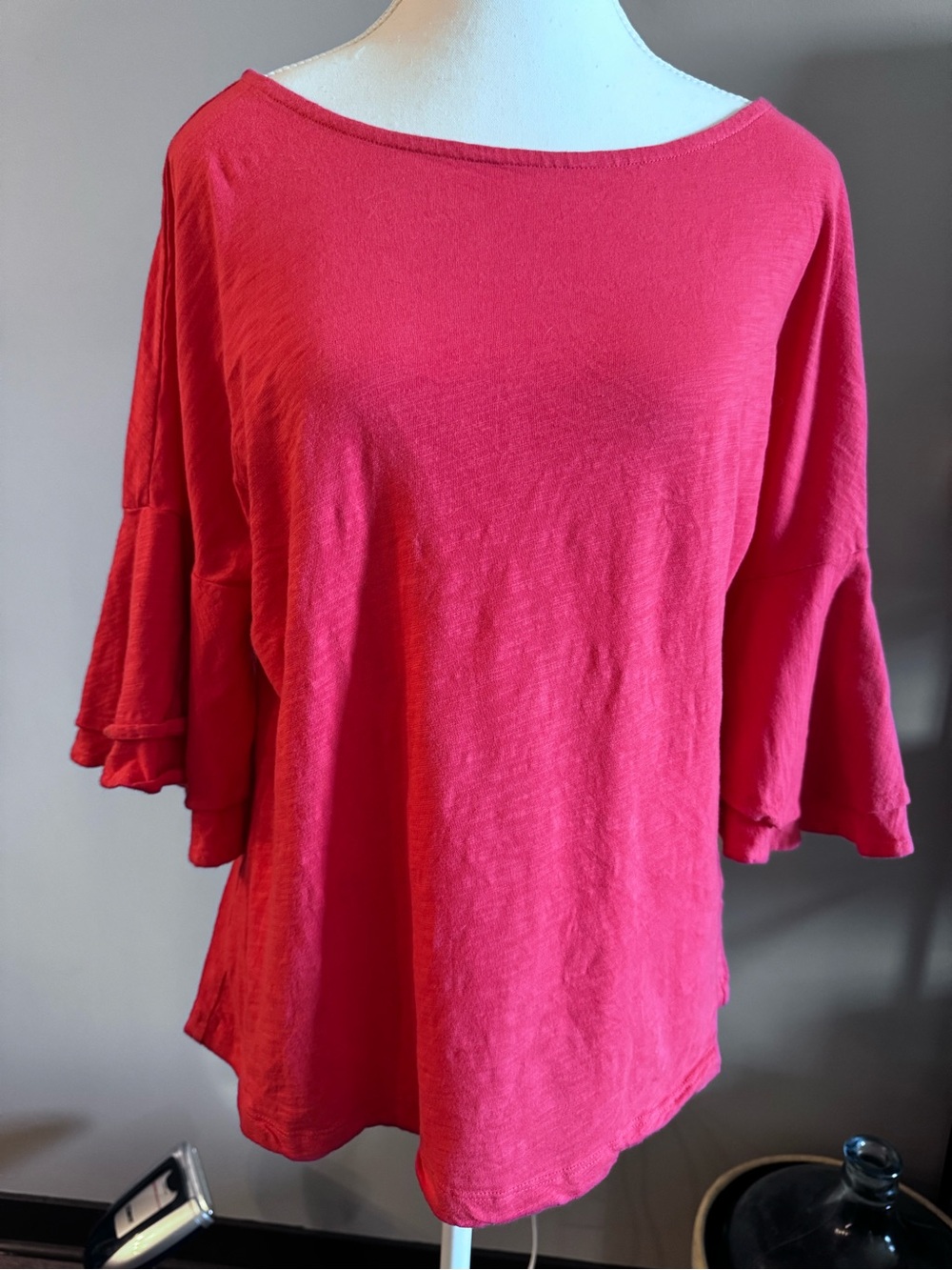 Vineyard Vines Bright Coral Ruffle-Sleeve Tunic